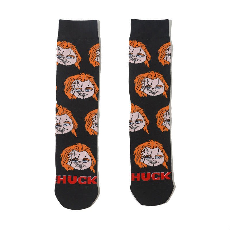 Male Parasite Cartoon Tide Socks Women's Medium Tube Men's Sponge Socks Long Tube Cotton Animation Socks-5PRS