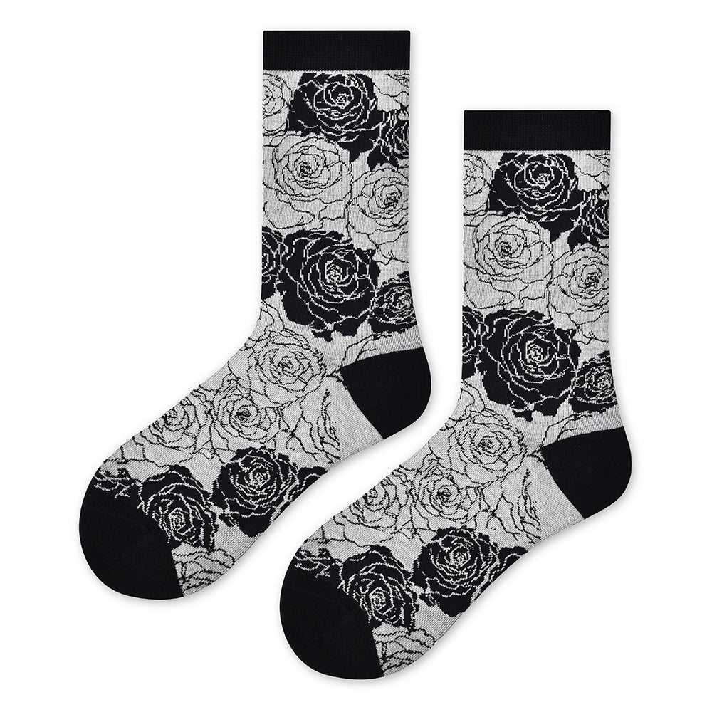 Spring and summer new art students, designer art tube socks children's trendy socks versatile black and white color scheme women