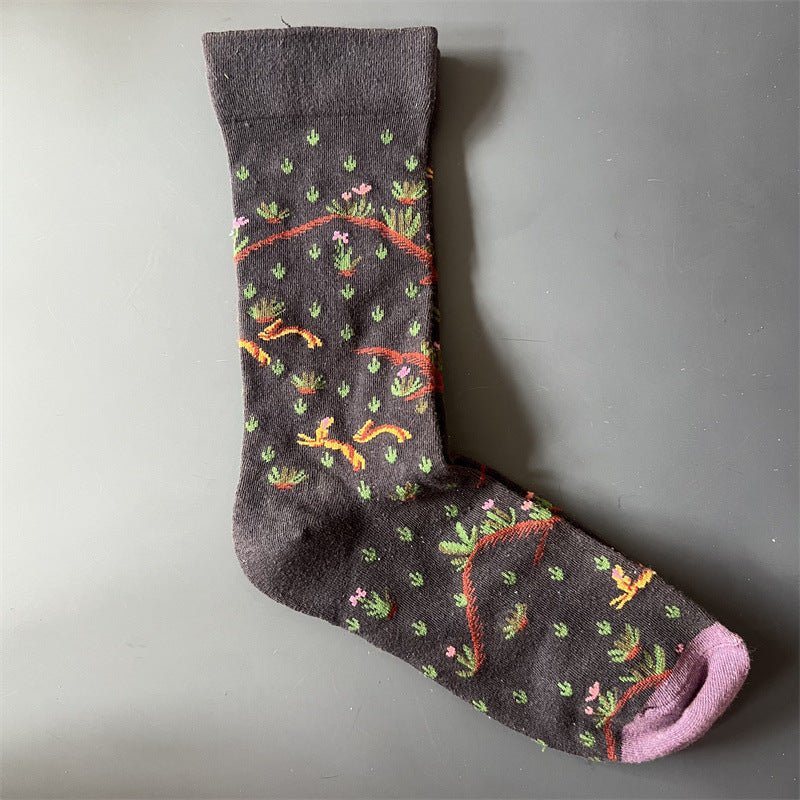 New Product Mid Calf Socks Women Oil Painting Socks Niche Fun Literary and Artistic Color Socks