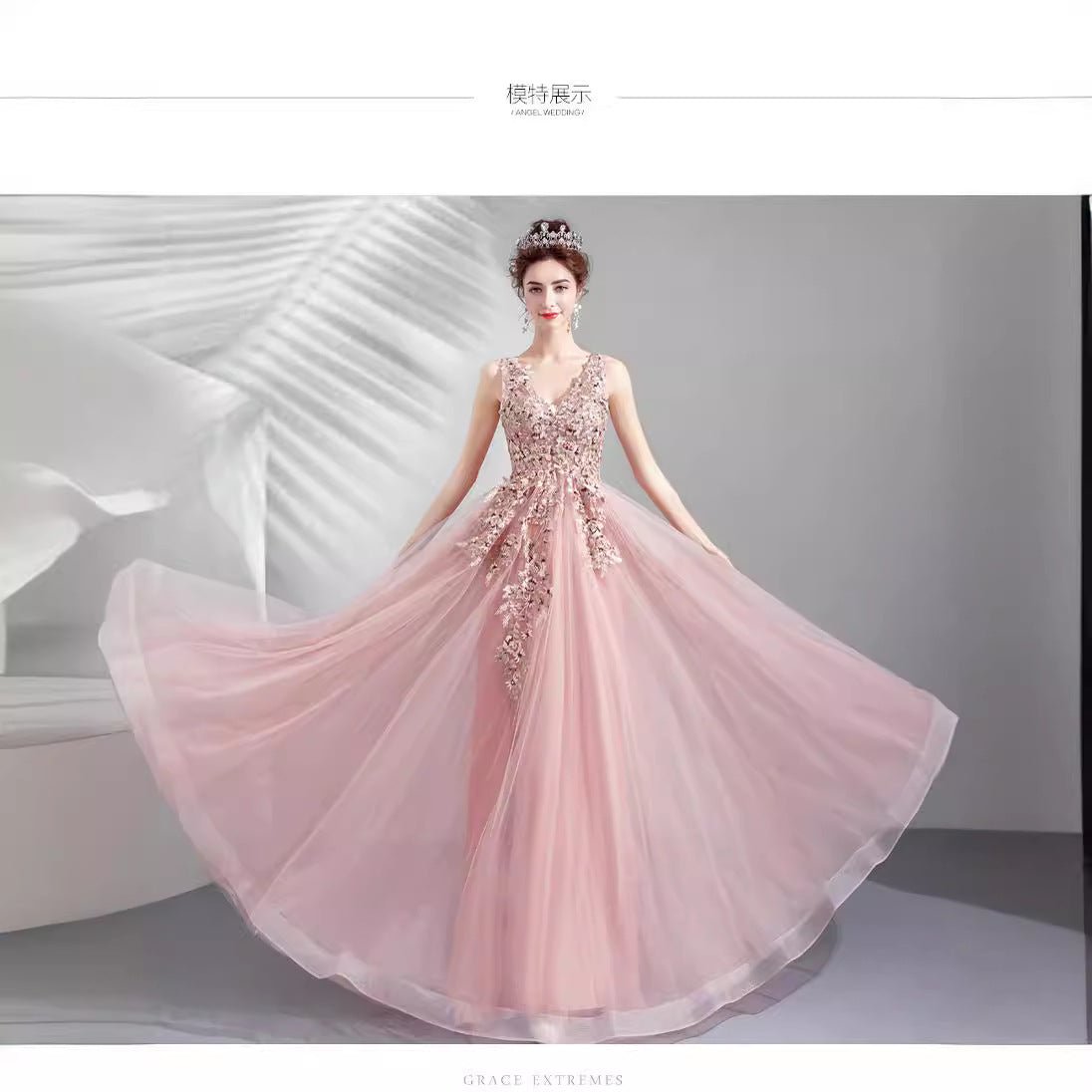 Splendid Flowers, Sweet Lotus Root Pink Bridal Toast Dinner Party Wedding Dress 6806