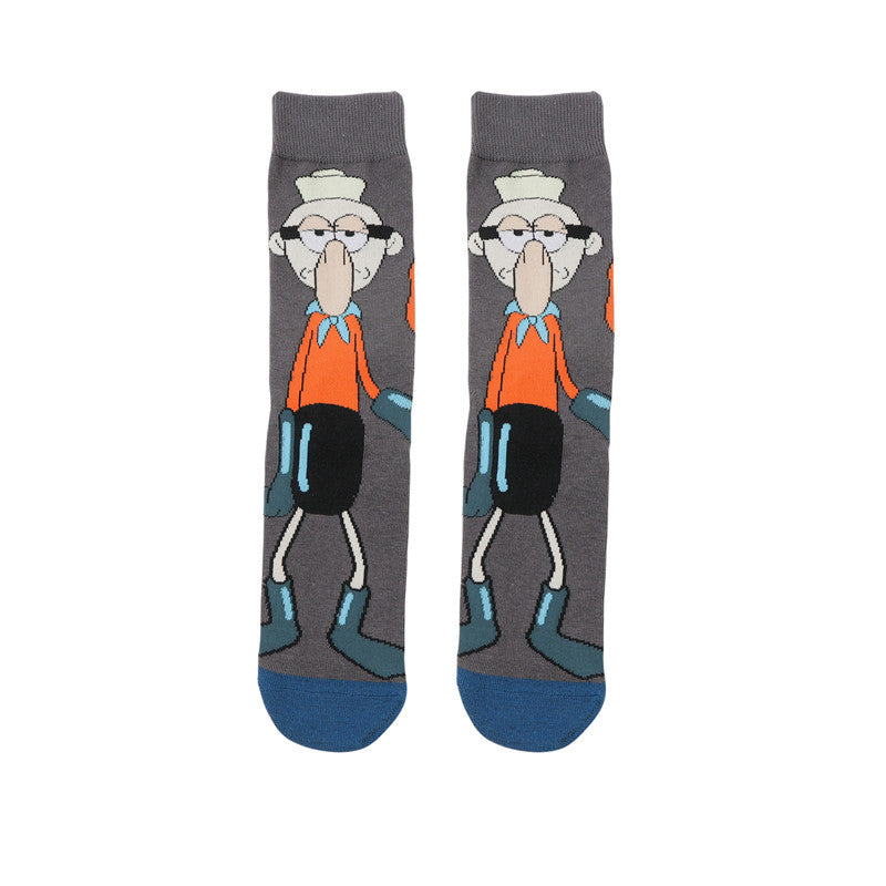 Tide Socks Cotton Cute Animation Socks Cartoon Men's Flower Socks Medium Tube Socks Women's Stockings-5PRS