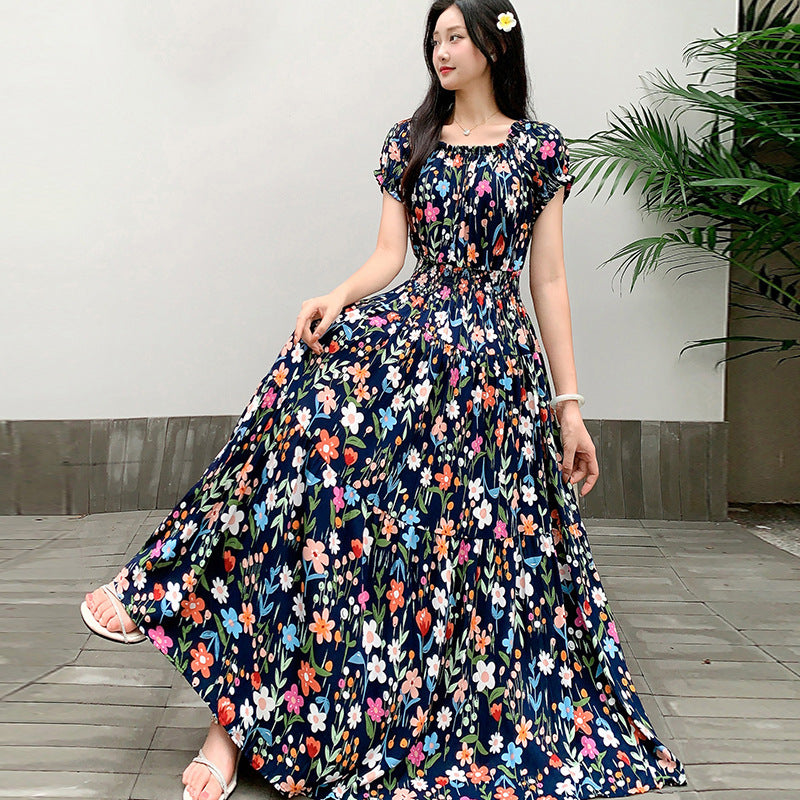 Prairie Dream Dress: Tiered Cotton Maxi - Cold Shoulder & Smocked Waist