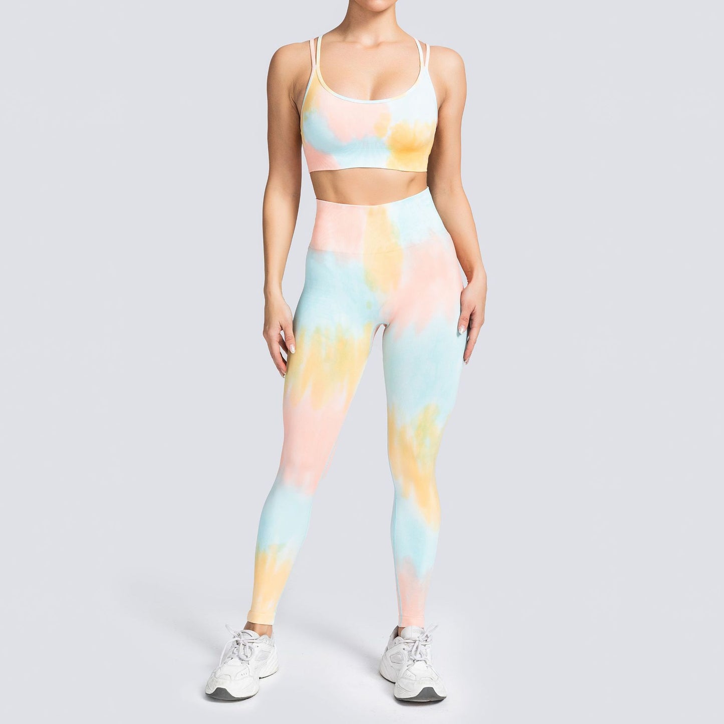 Tie-Dye Yoga Set | High-Waisted Booty Lift Sports Pants & Wireless Shorts | 4-Way Stretch Eco-Friendly Fitness Wear