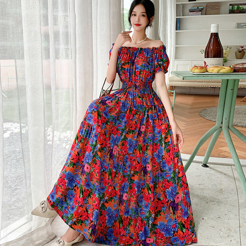 Prairie Dream Dress: Tiered Cotton Maxi - Cold Shoulder & Smocked Waist