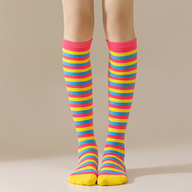 Rainbow Striped European and American Socks Women's Long Tube Party Show Halloween Cosplay Calf Socks