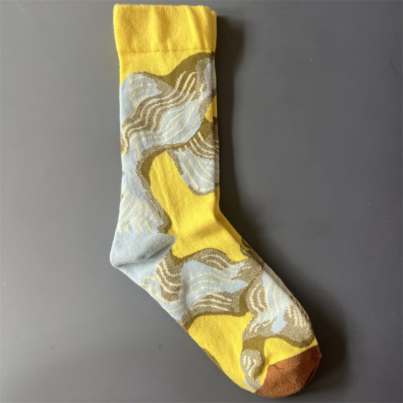 New Product Mid Calf Socks Women Oil Painting Socks Niche Fun Literary and Artistic Color Socks