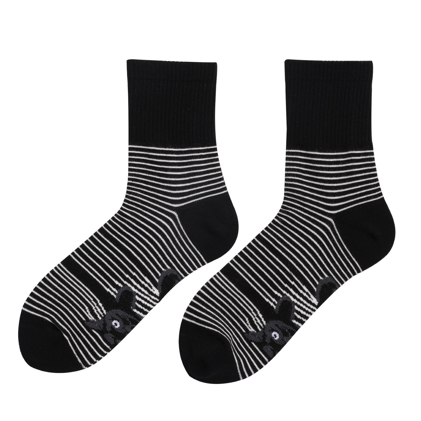 Men's Socks New Black and White Striped Animal Cat Print Plus Size Men's and Women's Medium Tube Socks