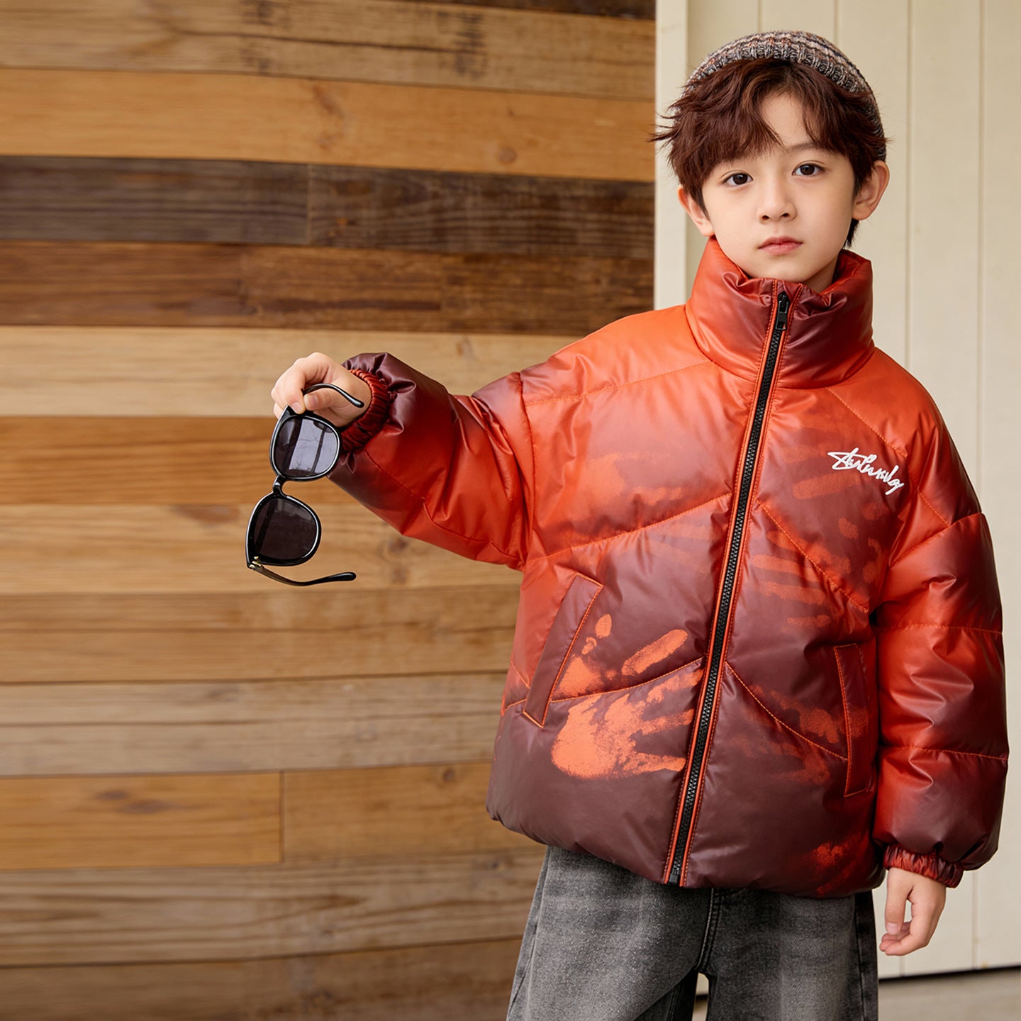 Thermo-Color Kids Down Jacket - Lightweight Stand Collar Puffer Coat, EN71 Certified for Boys