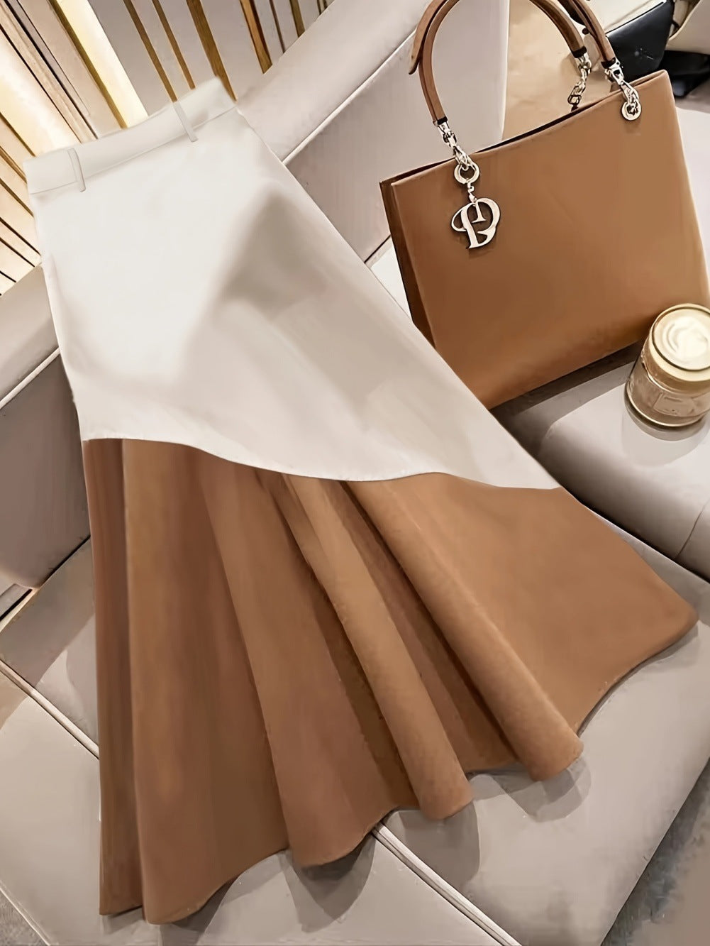 Women’s Contrast-Trim Midi Skirt: All-Season Versatile Work & Weekend Staple