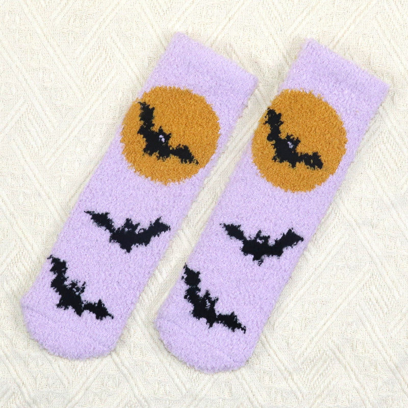 Glow Halloween Socks: Unisex Coral Fleece Non-Slip Sleep & Lounge Warmers-5PRS