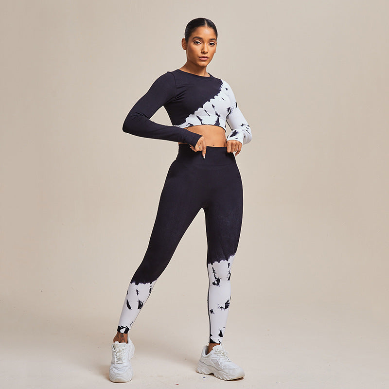 Seamless Black and White High Elastic Sports Bra & Yoga Leggings Set: Running and Fitness Two-Piece Outfit