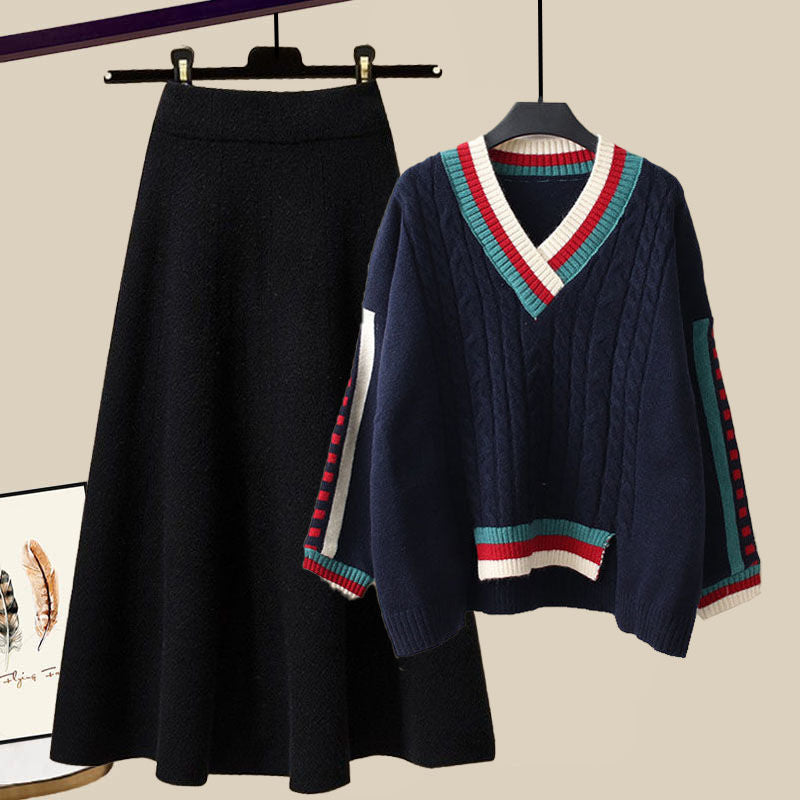 Cozy Plus Size Two-Piece: Viral Loungewear Set with Chunky Knit & Skirt