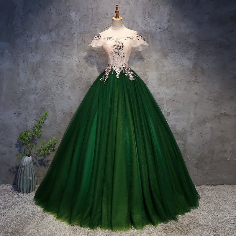 Fairy Evening Dress New Green Art Exam Bel Canto Dance ** Singing Hosting Trouser Dress Shoulder Performance Dress Female Skinny