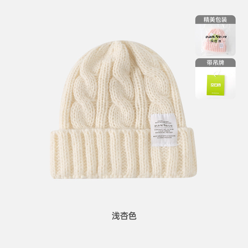Solid Color Twist Female Autumn and Winter Student Warm Ear Protection Knitted Hat Couple Versatile Cold Hat