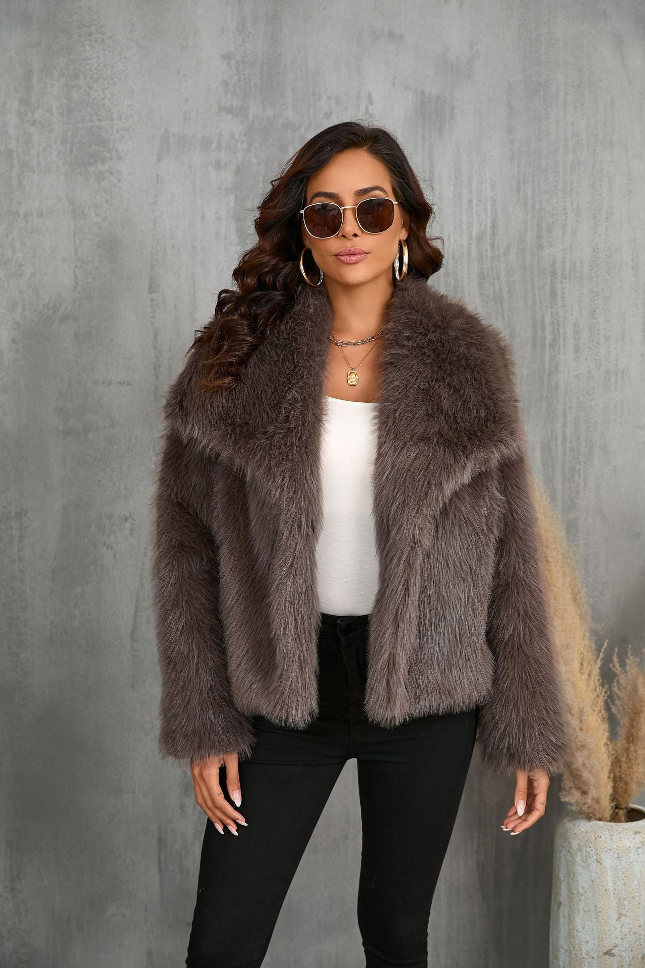 Fur Large Lapel Artificial Fur Jacket Short Fashion Fox Fur Jacket Fluffy Plush Women's Clothing