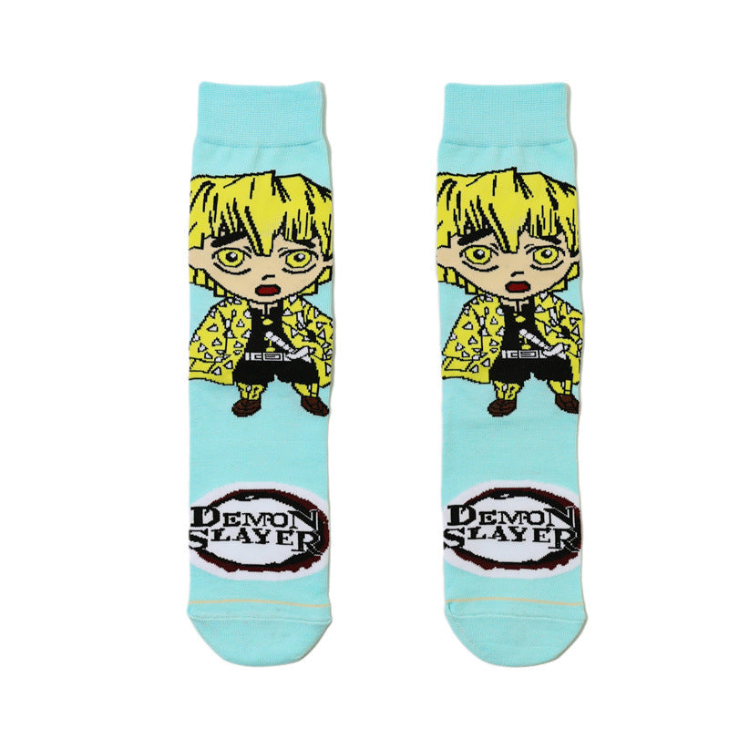 Men's Cartoon Medium Tube Women's Cotton Comic Socks, Stockings, Anime Trend Men's Ghost's Blade Socks-5PRS