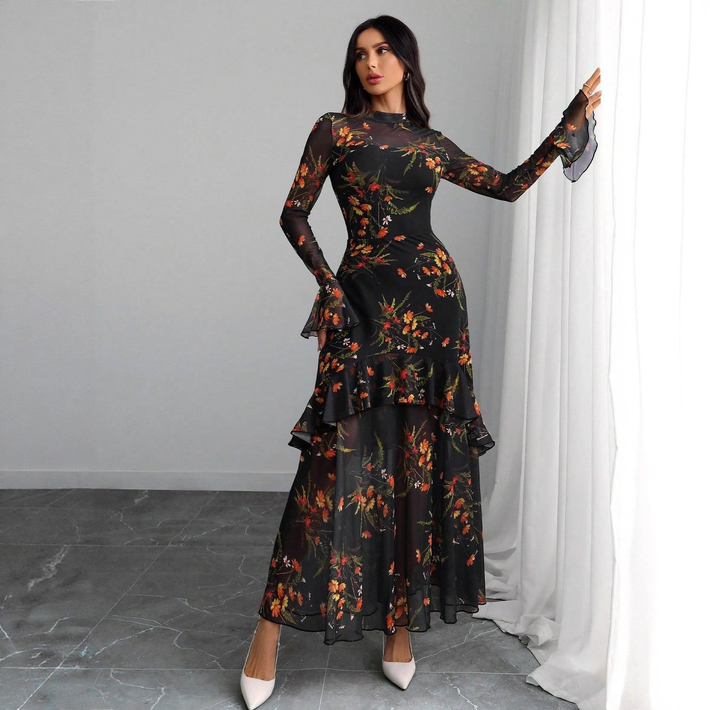 Summer Statement Dress: Black Floral, Flutter Sleeves｜Boho Vacation Essential