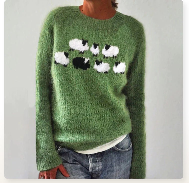 New Sweater Women Wish Hot Sale Round Neck Color Matching Loose Fashion Pullover Knitted Sweater