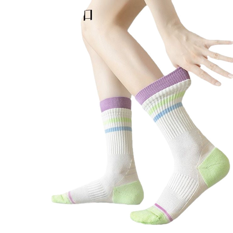 Professional Sports Socks Women's Medium Tube Socks Spring and Autumn Stockings Running Cycling Tennis Outdoor Autumn and Winter Towel Bottom Socks Women