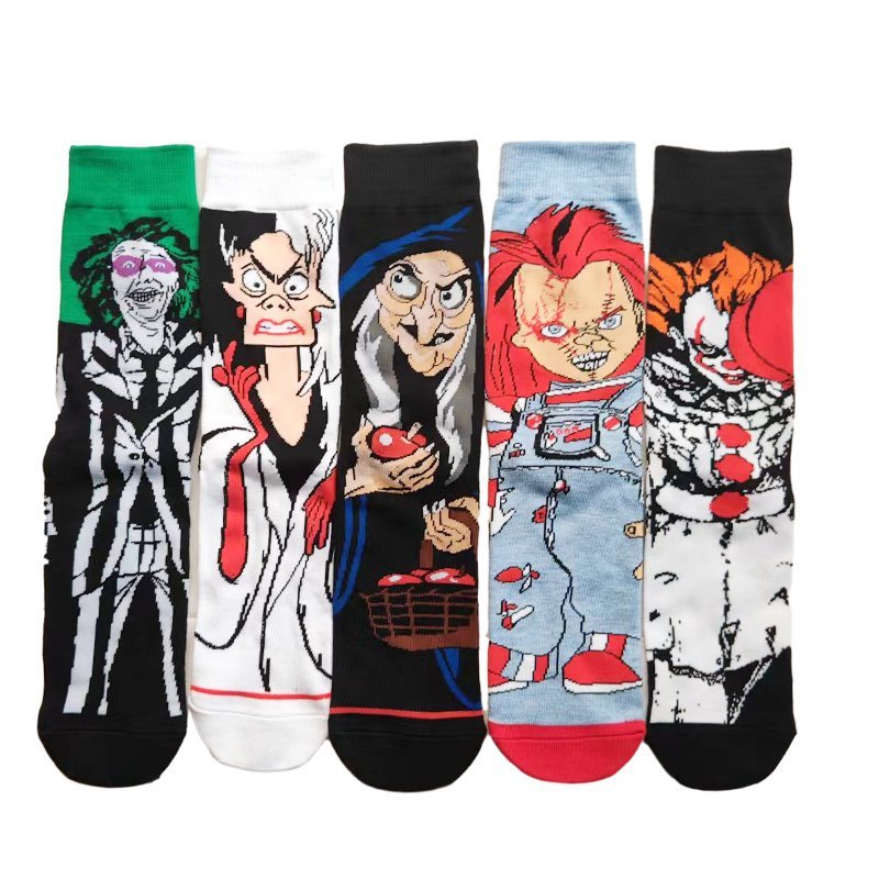 Men's Wholesale Four Seasons Animation Medium Tube Large Trendy Socks Men's Women's Creative Socks-5PRS