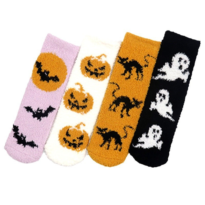 Glow Halloween Socks: Unisex Coral Fleece Non-Slip Sleep & Lounge Warmers-5PRS