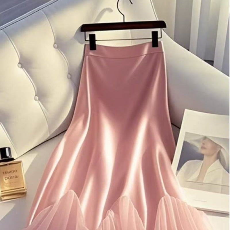 Slimming Ash Grey Mermaid Skirt: Lace-Up Asymmetry Mesh & Satin for Cocktail Wedding Events & Parties