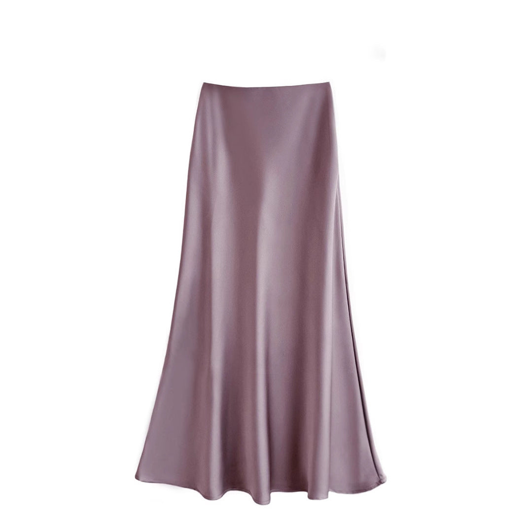 French Temperament Acetic Acid Satin Drape Skirt Women's Spring and Summer Solid Color High Waist Hip-wrapped Fishtail Skirt A-word Long Skirt
