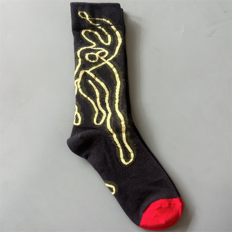 New Product Mid Calf Socks Women Oil Painting Socks Niche Fun Literary and Artistic Color Socks