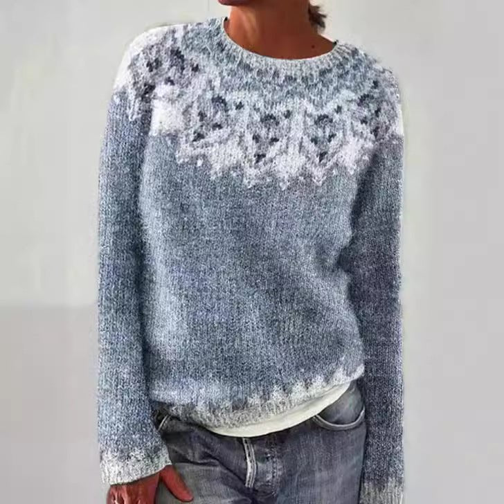 New Sweater Women Wish Hot Sale Round Neck Color Matching Loose Fashion Pullover Knitted Sweater