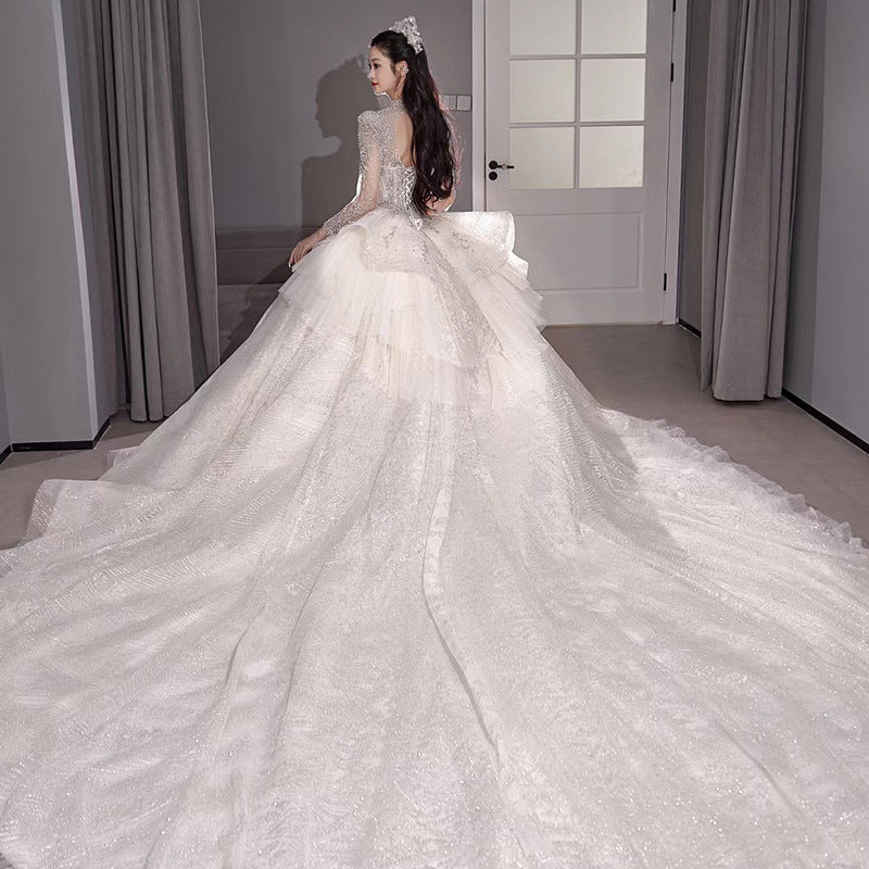 Cathedral Sleeve Maternity Gown | Empire Waist for Curvy Brides & Royal-Lace Detail | Queen Size Luxury Wedding Dress