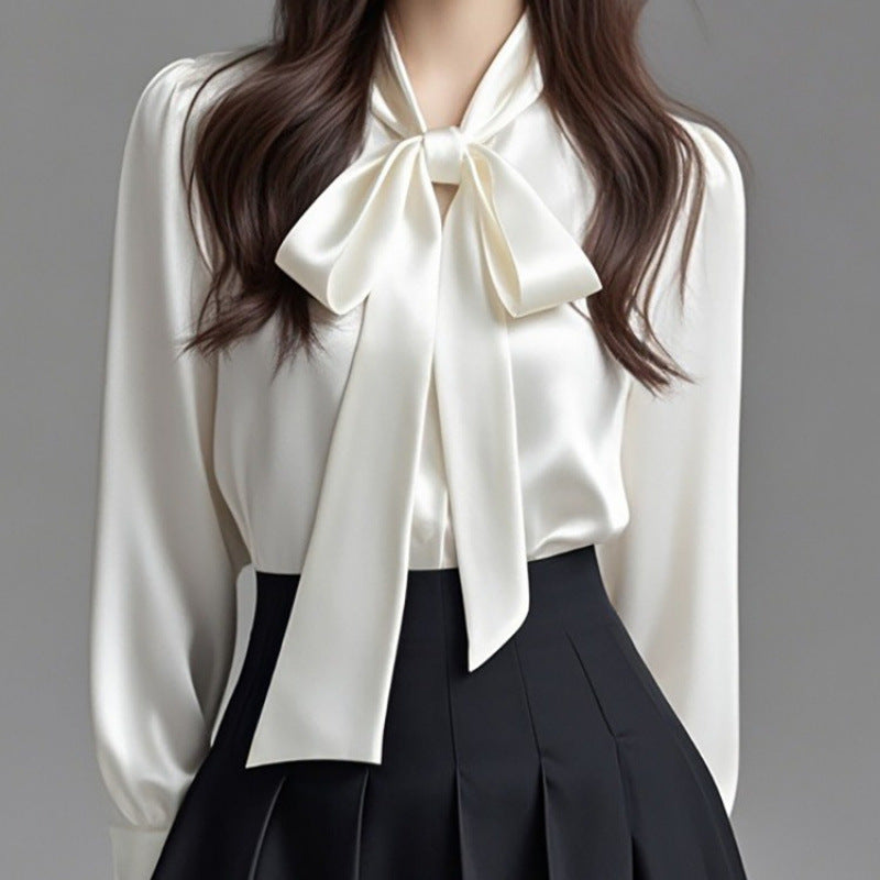 Silky White Detachable Ascot Tie Blouse: Premium Long Sleeve Work to Gala Shirt for Women - Sustainable Luxe Edition