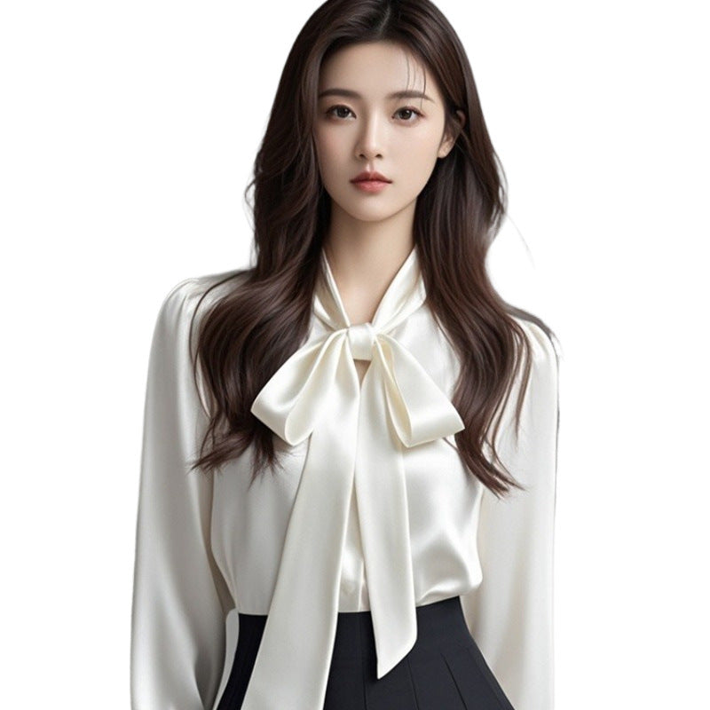 Silky White Detachable Ascot Tie Blouse: Premium Long Sleeve Work to Gala Shirt for Women - Sustainable Luxe Edition
