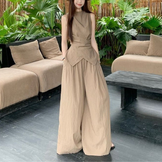 Women’s Casual Suit Set French Temperament Sleeveless Top & Loose Pants Summer Two-piece Outfit