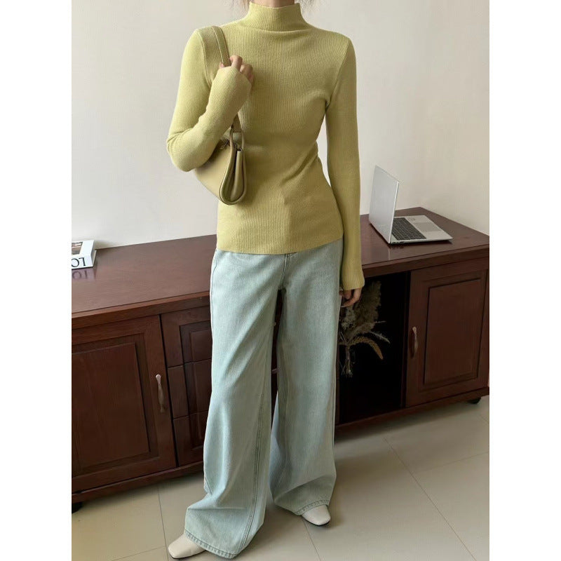 Half Turtleneck Candy-colored Sweater for Women's New Simple Slim-fitting Knitted Sweater