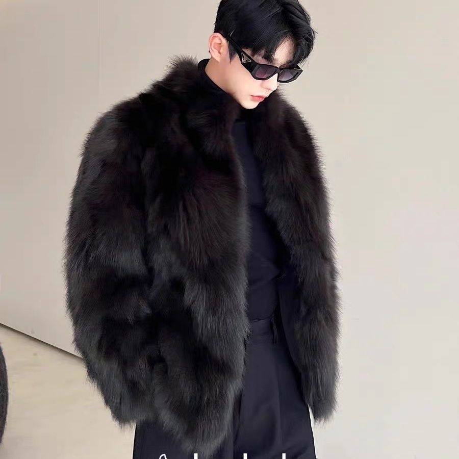Luxury Faux Fur Coat Men - Thickened Mink & Fox Trim Jacket | Premium Winter Outerwear Black