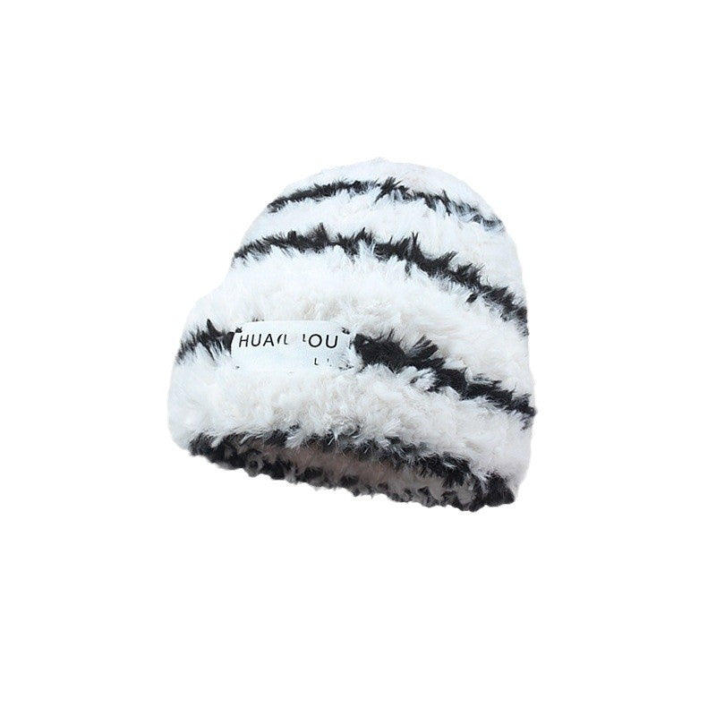 New Knitted Hat Children's Winter Wool Stripes Show A Small Face Plush Warm Thickened Large Head Circumference Ear Protectors Stacking Hat