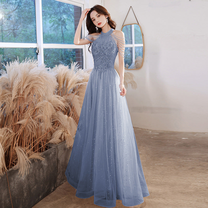 Dusty Pink Evening Gown: Celebrity Style Light Luxury Party Dress for Wedding Banquet, Birthday & Holiday Hostess