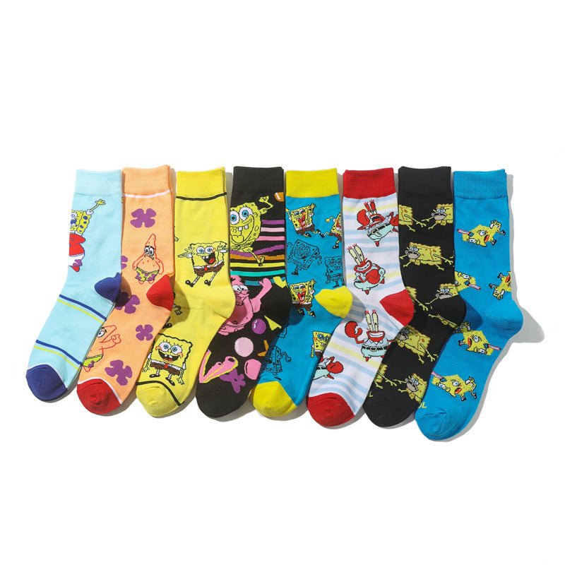 Men's SpongeBob SquarePants Women's Medium Tube Cartoon Men's Socks Anime Men's Movie Women's Personality Socks-5PRS