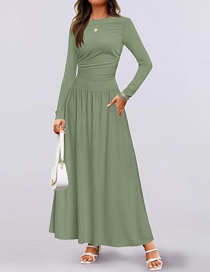 Sculptural Rib Knit Dress | Crew Neck & Pleat Pockets | Coffee Date Loungewear