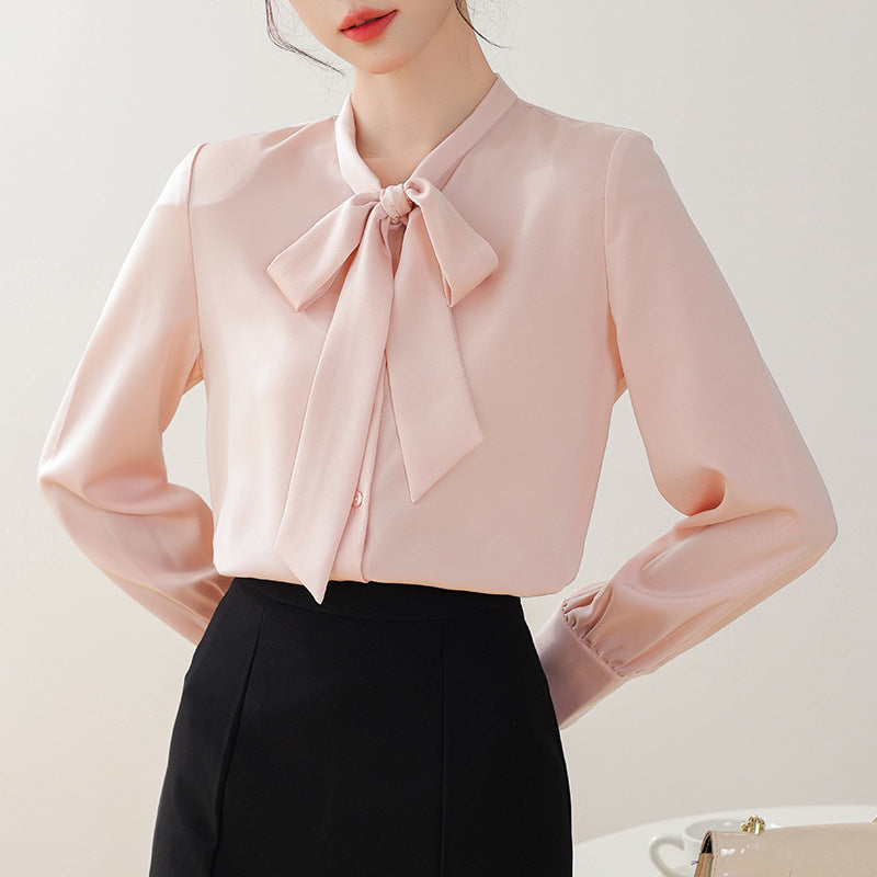 Silky White Detachable Ascot Tie Blouse: Premium Long Sleeve Work to Gala Shirt for Women - Sustainable Luxe Edition