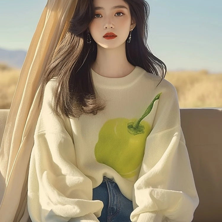 Women’s Oversized Apricot Print Lightweight Knit Sweater | Casual Chic Lazy Style Layering Top