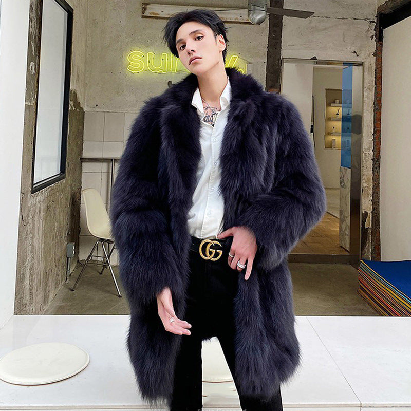 Men's Thermal Shearling Trench Coat - Long Faux Fur Jacket, Rustic Rugged Style