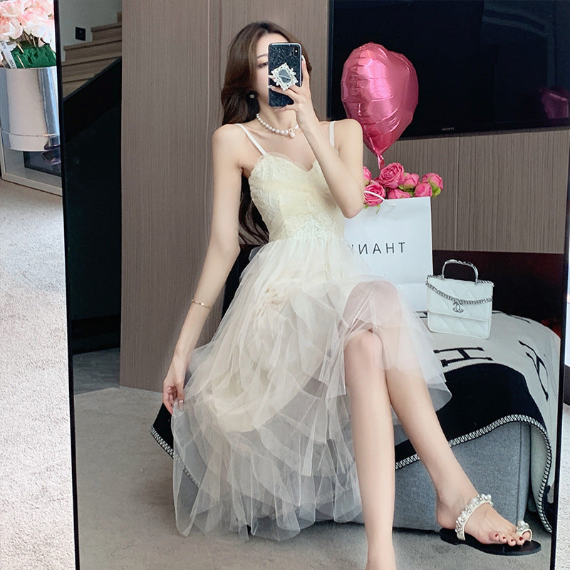 Small White Dress Light Wedding Dress Fairy Mesh Daily Dress Sexy Tube Top Suspender Dress