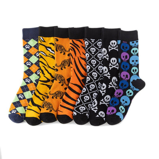 Casual Four-season Socks Men's Tiger Cartoon Socks Cotton Tube Socks Women's Leopard Print Animal Socks-5PRS
