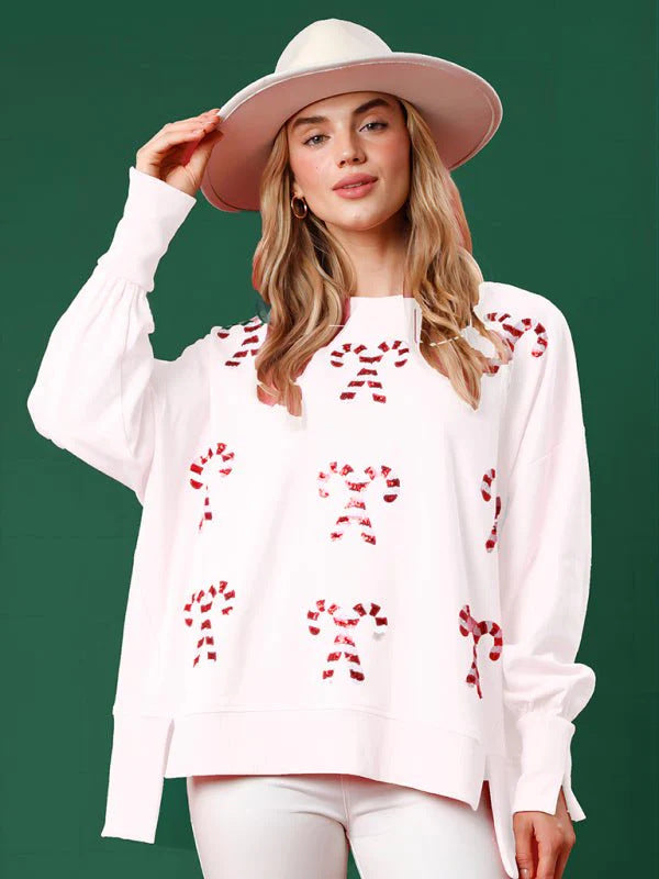2024 Autumn and Winter New Women's Clothing Christmas Candy Sequined Top Loose Casual Sweater