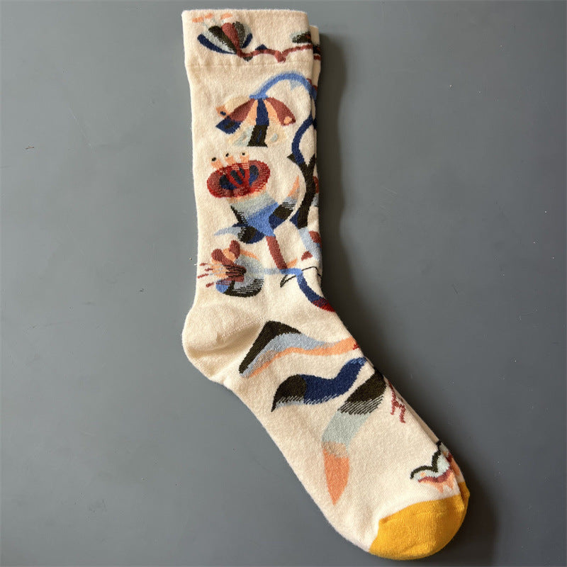 New Product Mid Calf Socks Women Oil Painting Socks Niche Fun Literary and Artistic Color Socks