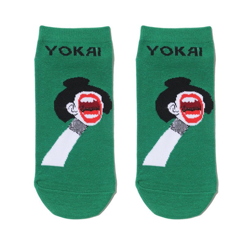 Male Japanese Monster Animation Socks Female Cotton Monster Story Sock Cartoon Personality Trend Boat Socks-5PRS