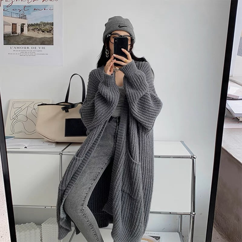 Lazy Trendy Medium and Long Over-the-knee Sweater Jacket for Women