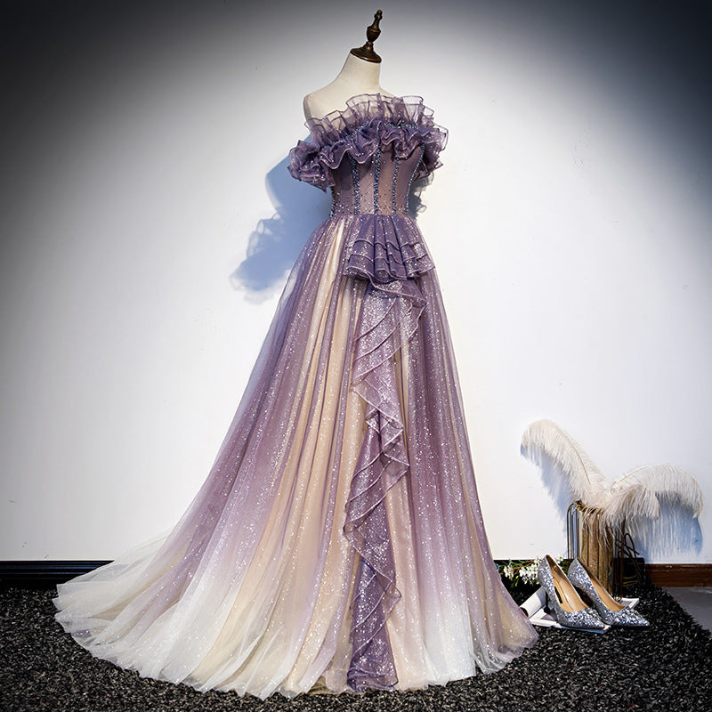 Lavender One-Shoulder Evening Dress - Elegant Long Gown for Summer Banquet & Choir Performances