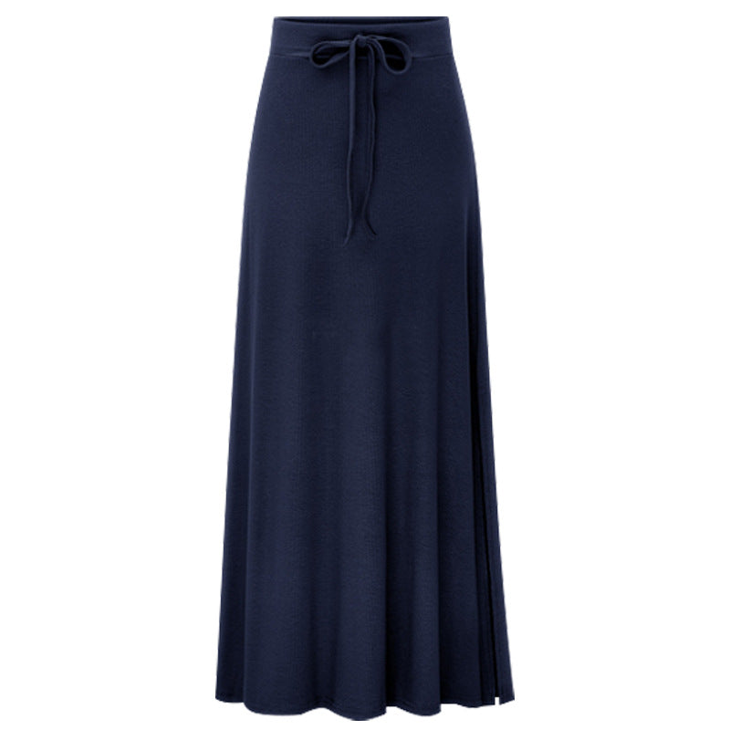 Large Size Women's Clothing Fashion Knitted Skirt High Waist Medium and Long Slit A-shaped Skirt Elastic Over The Knee